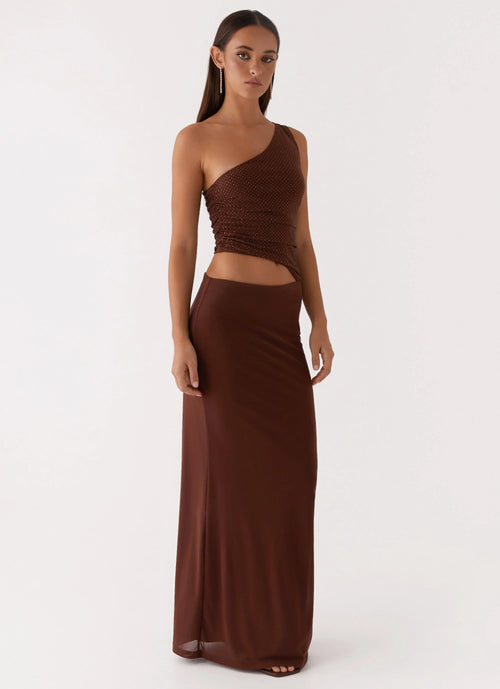 Seranella Sequin One Shoulder Maxi Dress - Chocolate