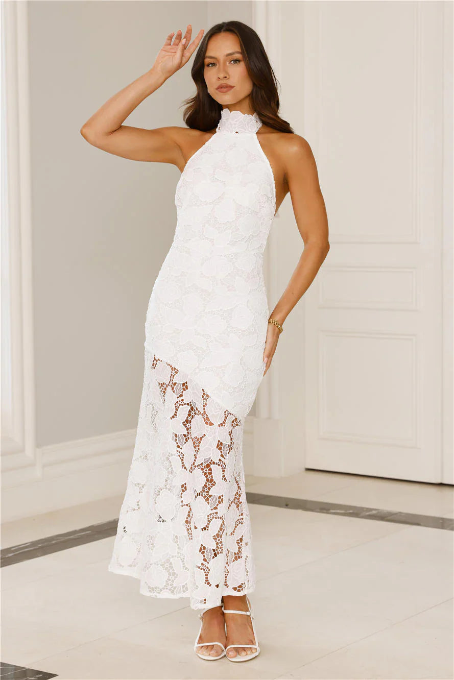 Soft Opulence Embroidered Halter Maxi Dress