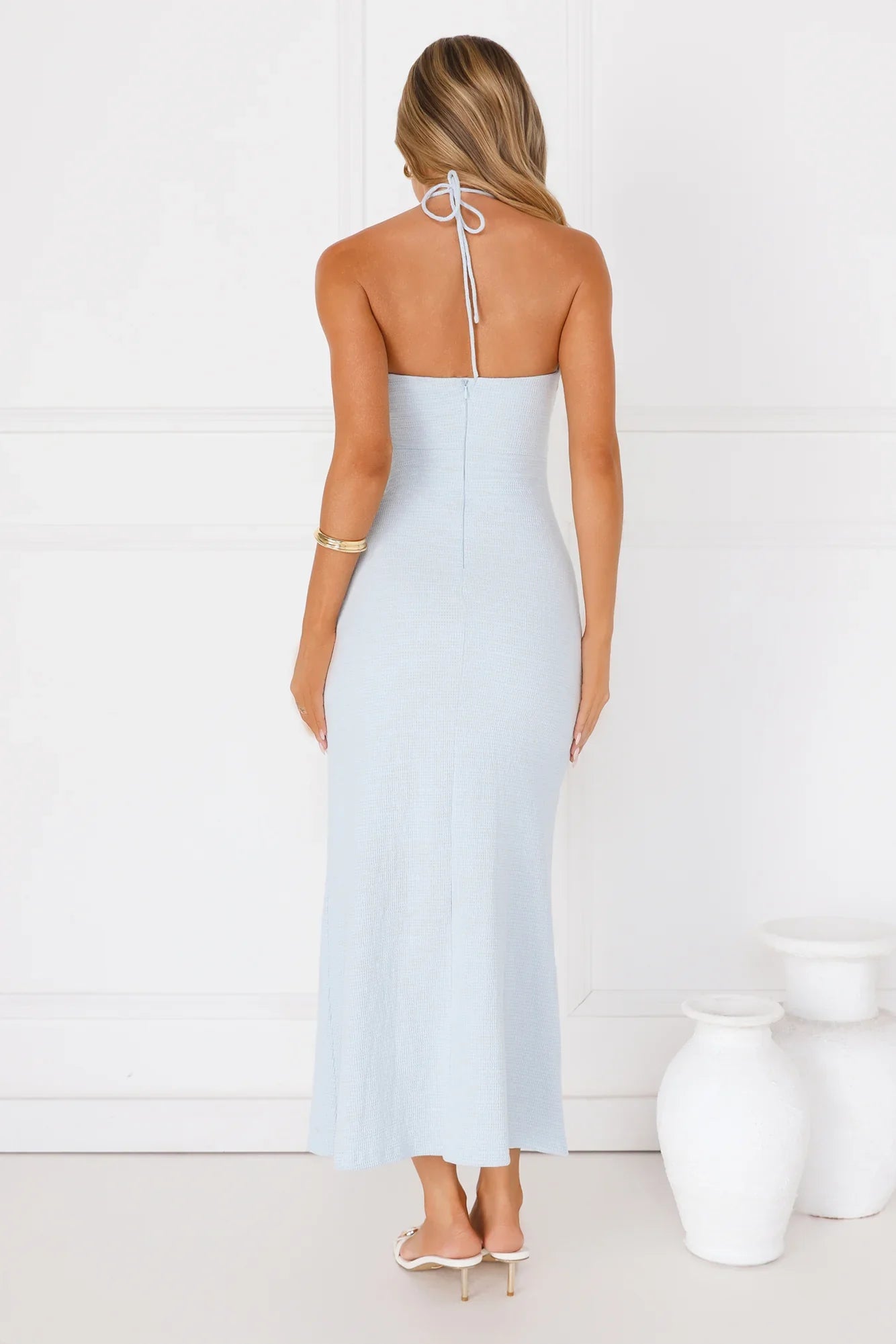 Minimalist Luxe Halter Midi Dress Brown