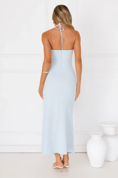 Minimalist Luxe Halter Midi Dress Brown