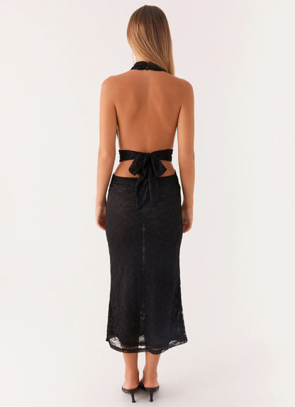 Charismatic Lace Midi Dress - Black