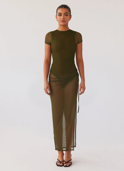 Mystery Lady Mesh Maxi Dress - Olivine