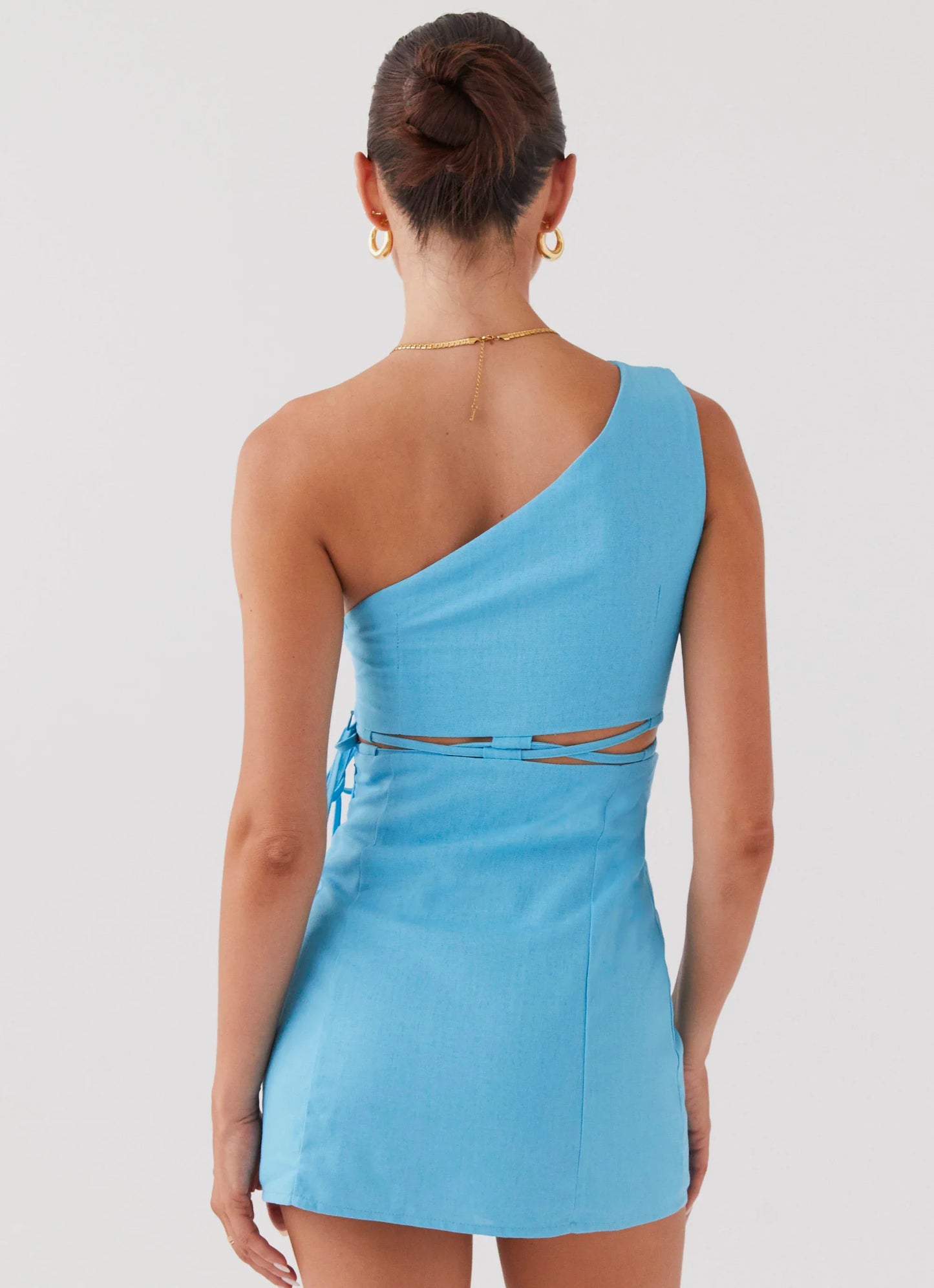 Memini One Shoulder Linen Mini Dress - Azure