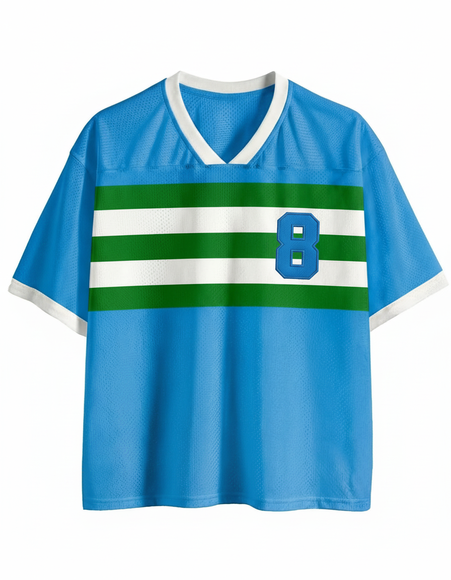 TheRetroTee Vintage Striped #8 Soccer Mesh Jersey