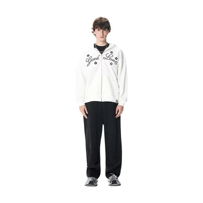 GOODBRAND Good Loves Floral Slogan Zip-Up Hoodie White (FW25)