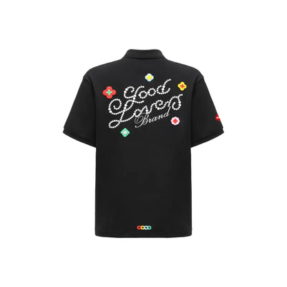 GOODBRAND Good Loves 3D Embroidered Slogan Polo Shirt Black (SS25)