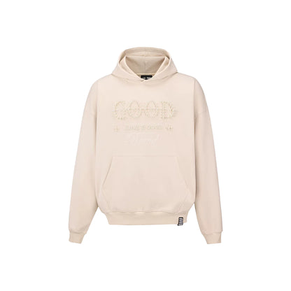 GOODBRAND Pearl Embroidered Slogan Hoodie Beige (FW25)
