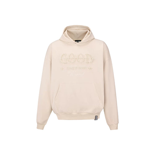 GOODBRAND Pearl Embroidered Slogan Hoodie Beige (FW25)