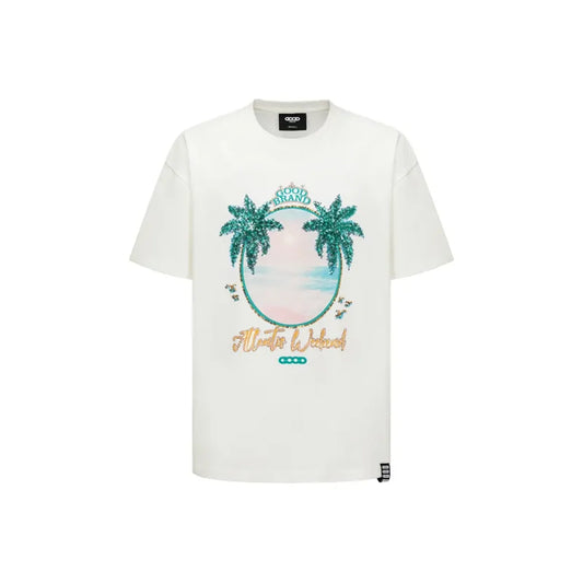 GOODBRAND Island Coconut Forest Sequin Embroidered Tee White (SS25)
