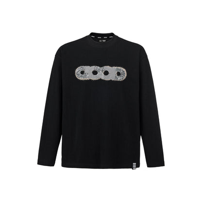 GOODBRAND Splicing Sequin Printed Logo Long Sleeved Tee Black (FW25)