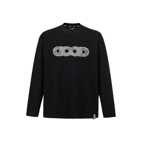 GOODBRAND Splicing Sequin Printed Logo Long Sleeved Tee Black (FW25)