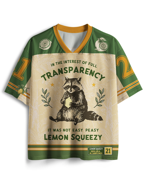 TheRetroTee It Was Not Easy Peasy Lemon Squeezy Raccoon 1970s Mesh Jersey