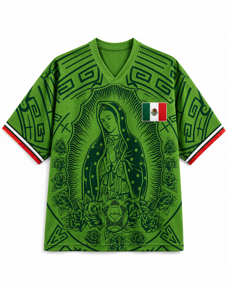 TheRetroTee Mexico Virgen De Guadalupe Green Mesh Jersey