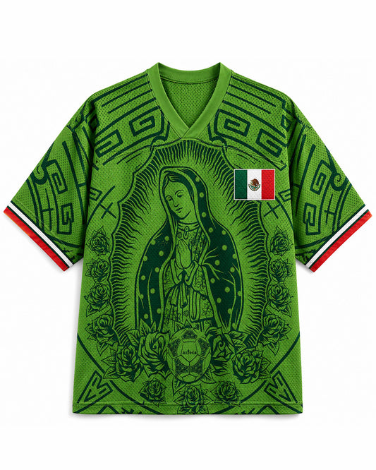 TheRetroTee Mexico Virgen De Guadalupe Green Mesh Jersey