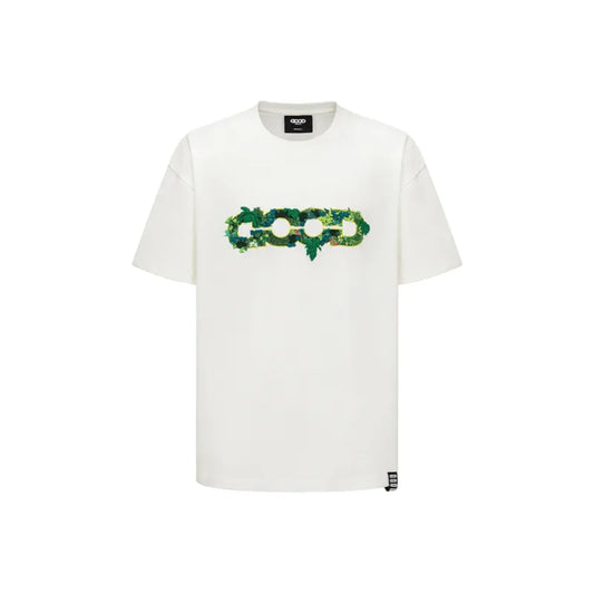GOODBRAND 3D Green Plant Embroidered Map Logo Tee White (SS25)