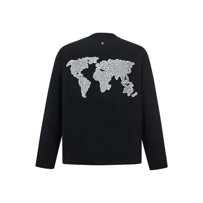 GOODBRAND Good Map Sequin Embroidered Long Sleeved Tee Black (FW25)